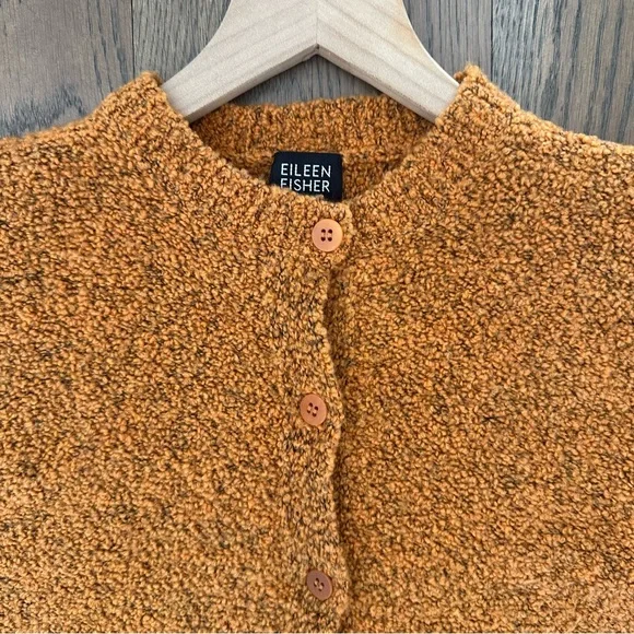 Eileen Fisher Petite Crew Neck Bouclé Cashmere Blend Cardigan Sweater Orange XSP - Picture 6 of 8